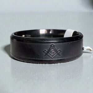 Stainless Steel Black Masonic Ring Size 14